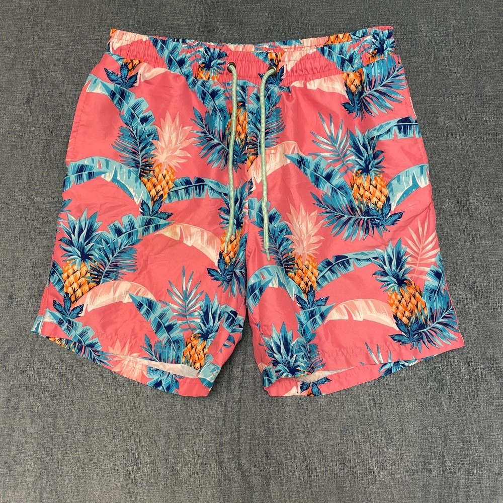 Club Room Board Shorts Mens Small Coral Pink Pineapple Palm Leaf Swimwear Beach